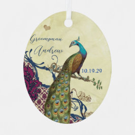 Groomsman Navy & Raspberry  Peacock Keramisch Ornament