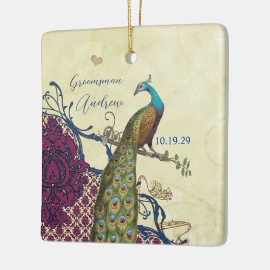 Groomsman Navy & Raspberry  Peacock Keramisch Ornament (Links)