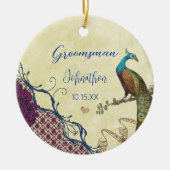 Groomsman Navy & Raspberry  Peacock Keramisch Ornament (Voorkant)