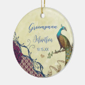 Groomsman Navy & Raspberry  Peacock Keramisch Ornament (Links)