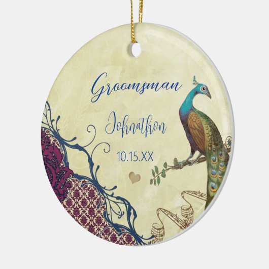 Groomsman Navy & Raspberry  Peacock Keramisch Ornament (Links)