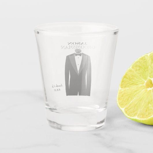Groomsman of Best Man Wedding Black Stropdas Tuxed Shot Glas (Achterkant)
