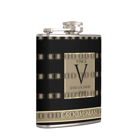 Groomsman Old Gold & Black Steampunk Weddenschap Heupfles (Rechts)