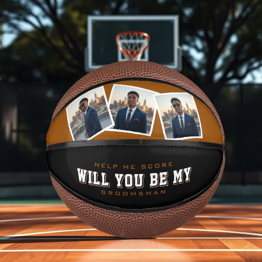 Groomsman Proposal 3 Photo Brown & Black Basketbal