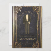 Groomsman Proposal Elegant Gold Black Suit Kaart (Voorkant)
