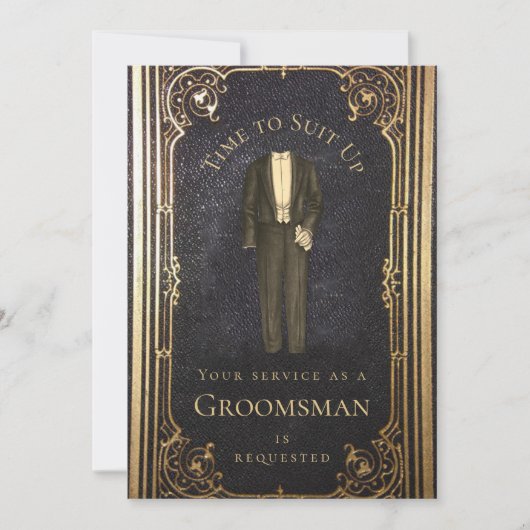  Groomsman Proposal Elegant Gold Black Suit Kaart (Voorkant)