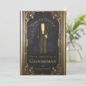  Groomsman Proposal Elegant Gold Black Suit Kaart (Staand voorkant)