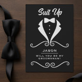 Groomsman Proposal Suit Up Tuxedo Bowtie Black Informatiekaartje