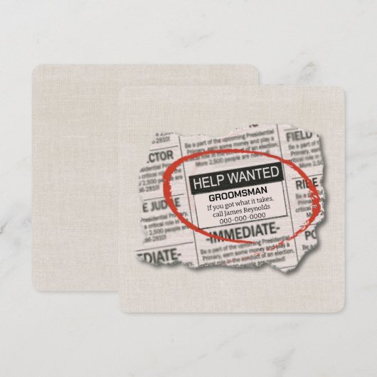 Groomsman Request Newspapier Ad Card Kaart (Voorkant / Achterkant)