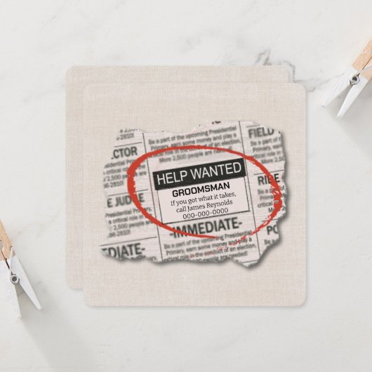 Groomsman Request Newspapier Ad Card Kaart (Voorkant / Achterkant in situ)