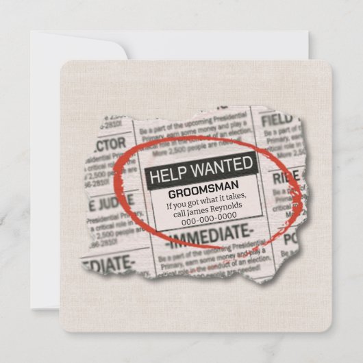 Groomsman Request Newspapier Ad Card Kaart (Voorkant)