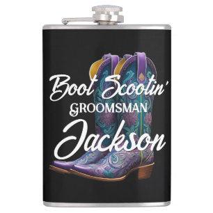 Groomsman Scootin' Cowboy laarzen Zwart Heupfles