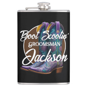 Groomsman Scootin' Cowboy laarzen Zwart Heupfles