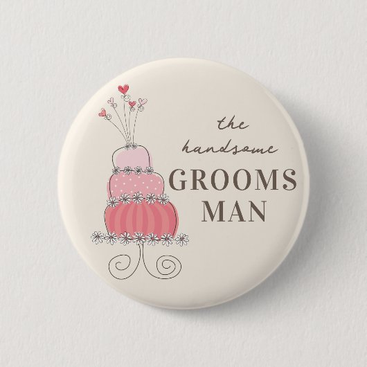 GROOMSMAN Sweet Pink Wedding Cake Name Tag Button (Voorkant)