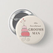 GROOMSMAN Sweet Pink Wedding Cake Name Tag Button (Voorkant /achterkant)
