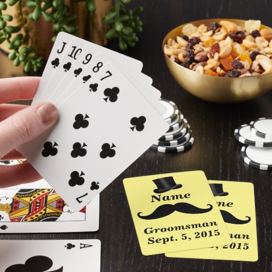 Groomsman Top Hat Mustache Custom Name & Date Play Pokerkaarten (Insitu)