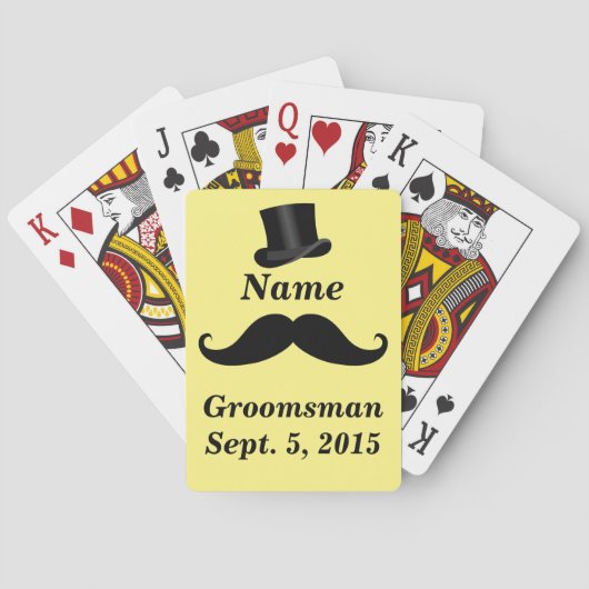 Groomsman Top Hat Mustache Custom Name & Date Play Pokerkaarten (Achterkant)