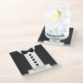 Groomsman Tuxedo 🎩 Elegant Bling Glazen Onderzetter (Schuin)