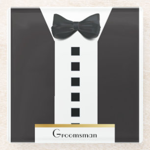 Groomsman Tuxedo 🎩 Elegant Bling Glazen Onderzetter
