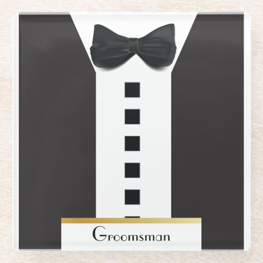 Groomsman Tuxedo 🎩 Elegant Bling Glazen Onderzetter (Voorkant)
