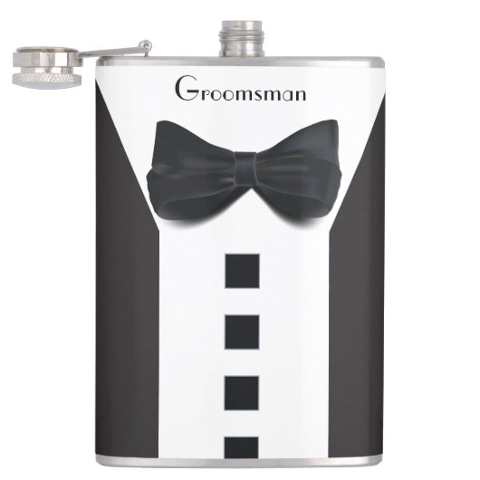 Groomsman Tuxedo 🎩 Elegant Bling Script Heupfles (Geopend)