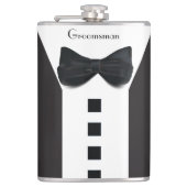 Groomsman Tuxedo 🎩 Elegant Bling Script Heupfles (Voorkant)
