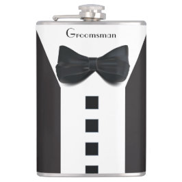 Groomsman Tuxedo 🎩 Elegant Bling Script Heupfles