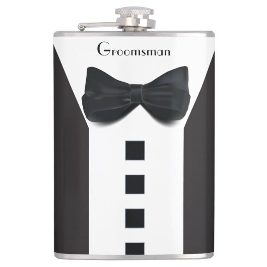 Groomsman Tuxedo 🎩 Elegant Bling Script Heupfles (Voorkant)