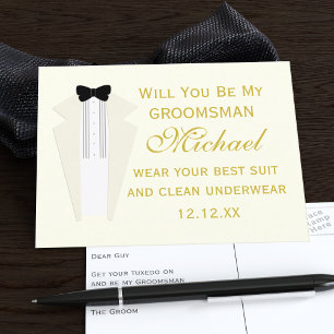 Groomsman Tuxedo huwelijksaanzoek Uitnodiging Briefkaart