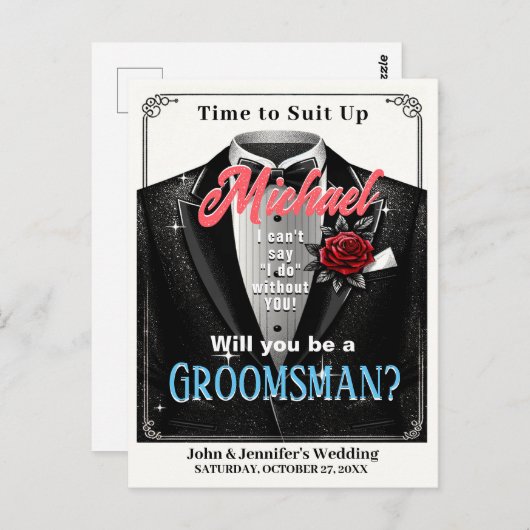 Groomsman Tuxedo Invitation Suit omhoog Briefkaart (Voorkant / Achterkant)