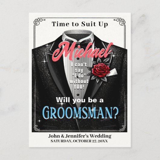 Groomsman Tuxedo Invitation Suit omhoog Briefkaart (Voorkant)