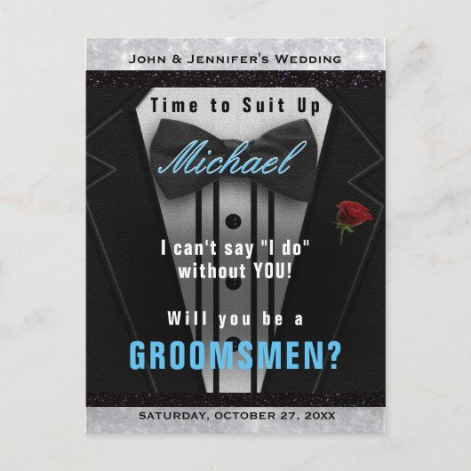 Groomsman Tuxedo Invitation Suit omhoog Briefkaart (Voorkant)