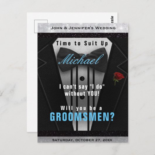 Groomsman Tuxedo Invitation Suit omhoog Briefkaart (Voorkant / Achterkant)