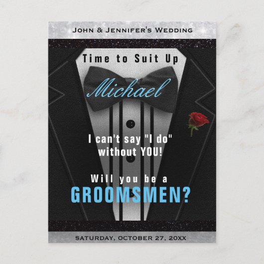 Groomsman Tuxedo Invitation Suit omhoog Briefkaart (Voorkant)