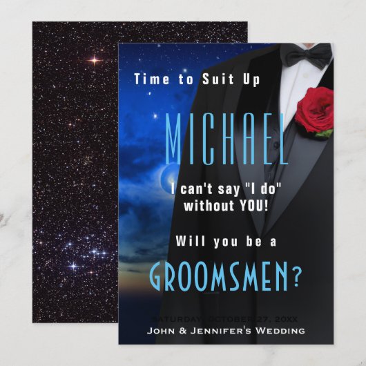 Groomsman Tuxedo Invitation Suit omhoog Kaart (Voorkant / Achterkant)