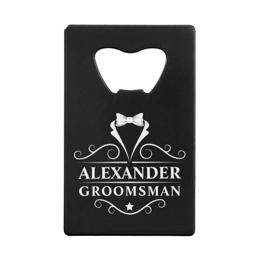 Groomsman Tuxedo Stropdas Black Creditkaart Flessenopener (Voorkant)
