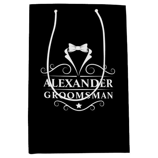 Groomsman Tuxedo Stropdas Black Medium Cadeauzakje (Voorkant)