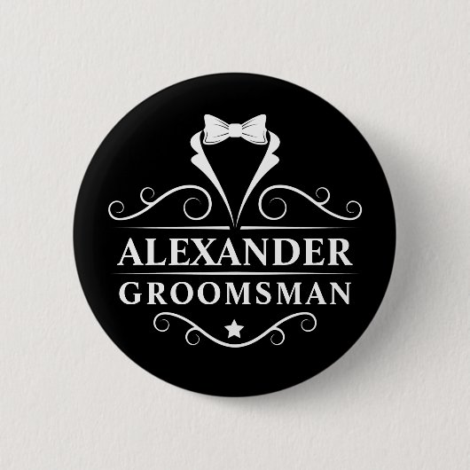 Groomsman Tuxedo Stropdas Black Ronde Button 5,7 Cm (Voorkant)