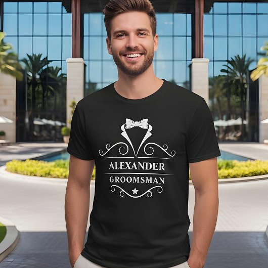 Groomsman Tuxedo Stropdas Black T-shirt