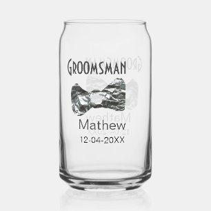 Groomsman voeg naam datum jaar grijze kraag boog t blikvorm glas