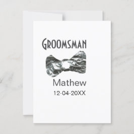 Groomsman voeg naam datum jaar grijze kraag boog t briefkaart