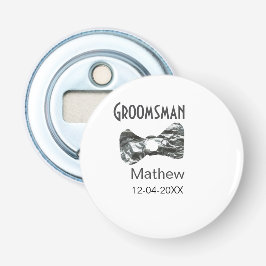 Groomsman voeg naam datum jaar grijze kraag boog t button flesopener