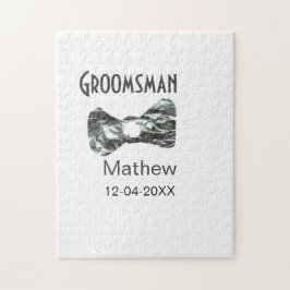 Groomsman voeg naam datum jaar grijze kraag boog t legpuzzel