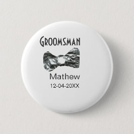 Groomsman voeg naam datum jaar grijze kraag boog t ronde button 5,7 cm