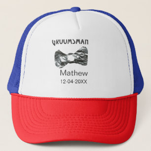 Groomsman voeg naam datum jaar grijze kraag boog t trucker pet