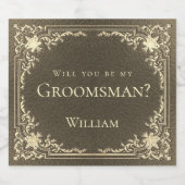 Groomsman-voorstel Black Gold  Elegant Sparkling Wijnetiket (Enkel label)