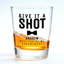 Groomsman voorstel Bowtie geef het een schot Shot Glas