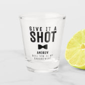 Groomsman voorstel Bowtie geef het een schot Shot Glas (Voorkant)