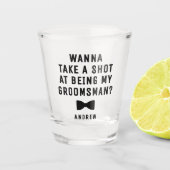 Groomsman voorstel Bowtie neem een schot Shot Glas (Voorkant)