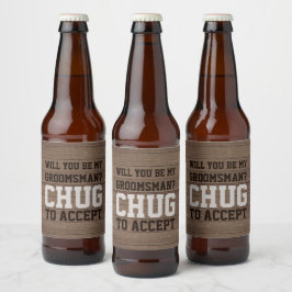 Groomsman voorstel Chug om rustieke Faux hout te a Bier Etiket